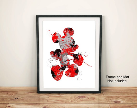 Disney Mickey Mouse Wall Art Diy Mickey Wall Decor Watercolor Paint Splatter Mickey Bedroom Art