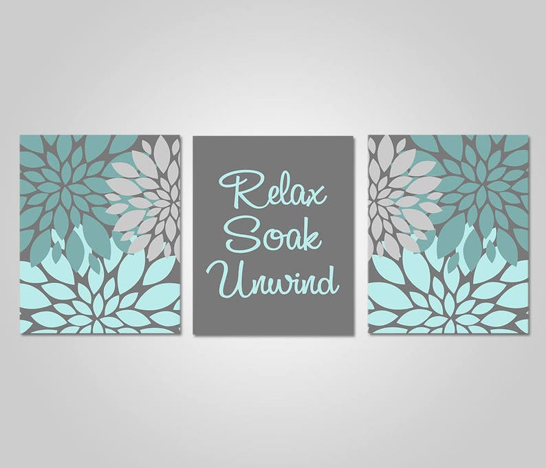Bathroom Wall Art Teal Aqua Grey Bathroom Decor Relax Soak Etsy