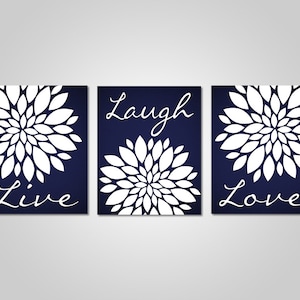 Art mural de fleur bleu marine - Live Laugh Love - Art de pissenlit de chambre à coucher - Décor de la marine - Art mural de la marine - Art mural imprimable bricolage - Décoration murale de la marine