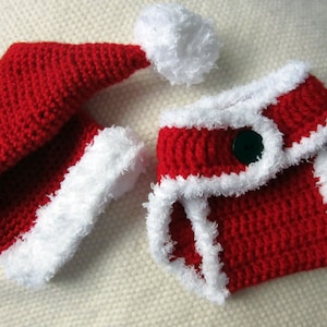 Crochet Santa Hat and Diaper Cover, baby santa outfit, baby santa hat, baby's first Christmas outfit, baby Christmas hat, Christmas in July