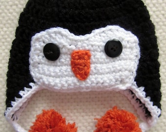 Crochet Penguin Hat, crochet baby hat, baby shower gift, newborn gift, crocheted animal hat, baby photo props, baby girl, baby boy