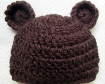 Crochet Baby Bear Hat, winter hat, teddy bear baby shower, brown bear, baby hats, newborn gift, baby gift,  brown bear birthday, bear hat