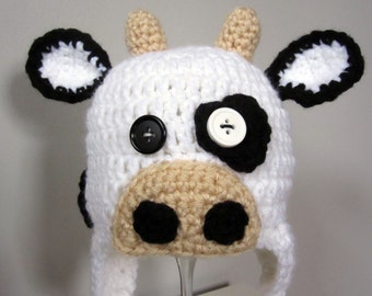 Crochet cow hat, animal hat, baby gift, winter hat, toddler gift, crochet animal hats, newborn gift, crochet kids hat, barnyard animals