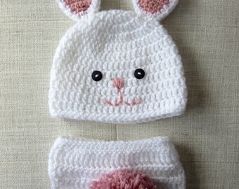 Crochet bunny hat and diaper cover set, baby bunny hat, Easter basket stuffers for babies, crochet bunny hat, Easter gift for baby