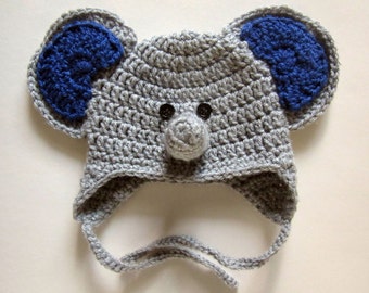 Crochet Baby Elephant Hat, baby gift, crochet animal hats, elephant baby shower, baby hats boy, baby hat crochet, baby elephant nursery