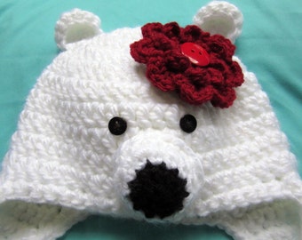 Crochet Polar Bear Hat, Winter Baby Toddler Outfit