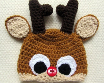 Crochet Reindeer Hat, crochet animal hats, Christmas hat, toddler gift, baby gifts for boys, baby hats for girls, Christmas in July