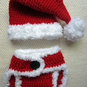 Crochet Santa Hat and Diaper Cover, baby santa outfit, baby santa hat, baby's first Christmas outfit, baby Christmas hat, Christmas in July image 2