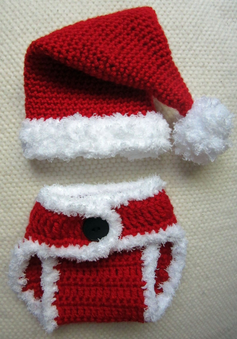 Crochet Santa Hat and Diaper Cover, baby santa outfit, baby santa hat, baby's first Christmas outfit, baby Christmas hat, Christmas in July image 2
