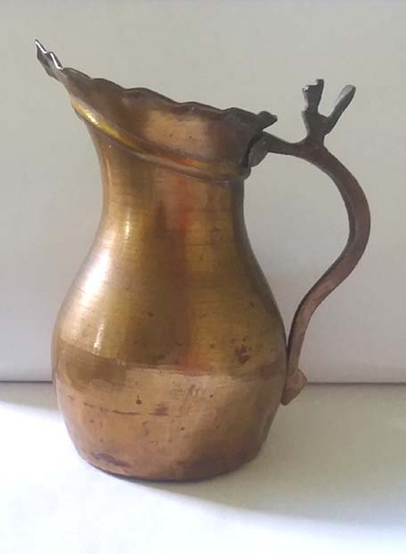 Vintage Hammered Copper Pitcher Bird on Handle Etsy