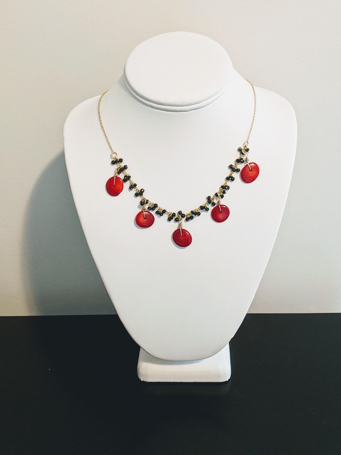 Red and Black Gemstones on Gold Necklace - Etsy