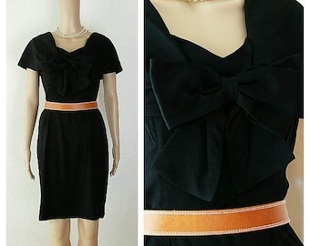 40s Black Cocktail Dress with Bow Herman Marcus Dallas Size Small to Medium Vintage Evening Dress Little Black Dress WWII Dresses