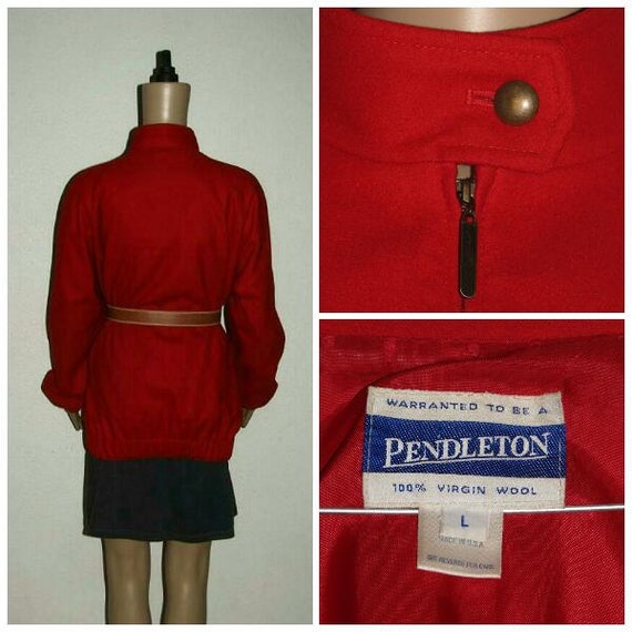 80s Wool Pendelton Red Bomber Jacket Vintage Wome… - image 4
