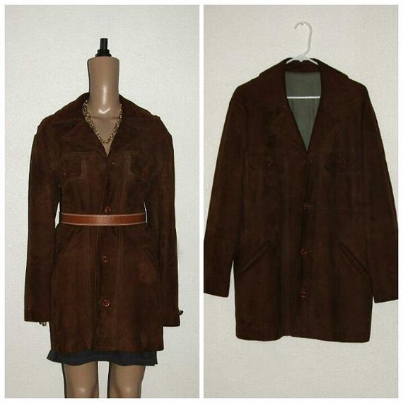70s Suede Jacket: California Sportswear Vintage Brown Unisex Coat, Size 40
