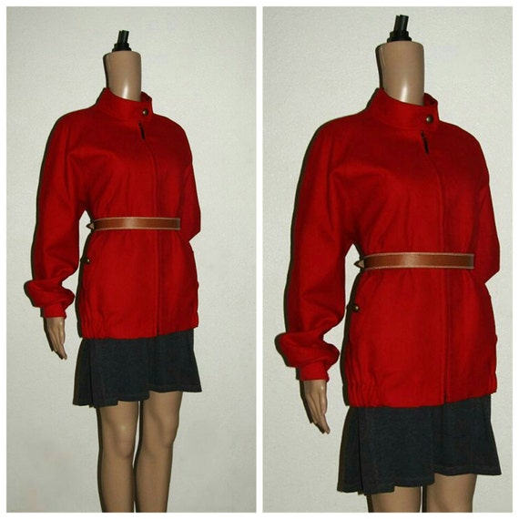 80s Wool Pendelton Red Bomber Jacket Vintage Wome… - image 2