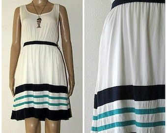 Vestido de tenis de algodón de los años 90: rayas azul marino, espalda nadadora, talla M/G vintage