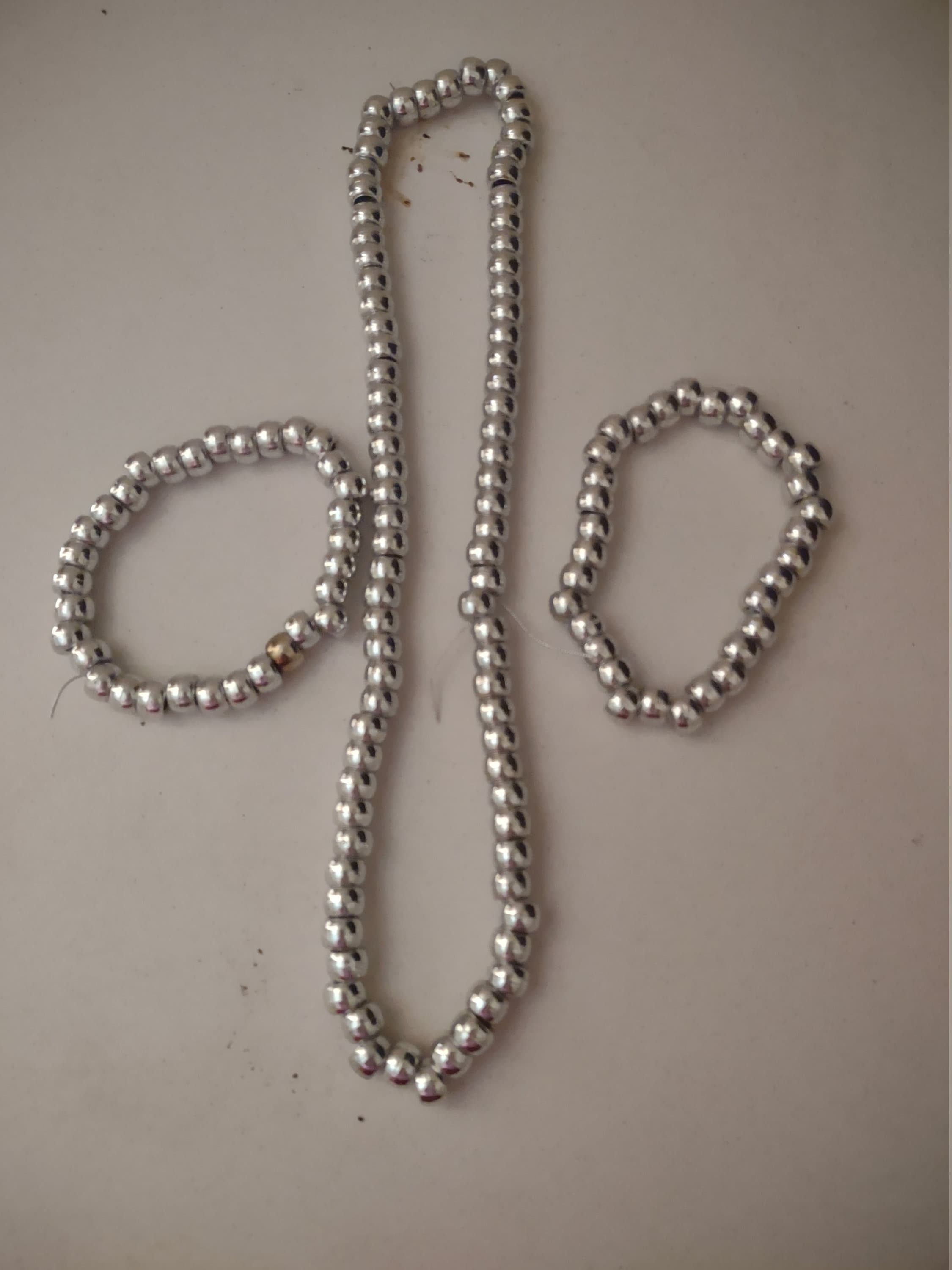 ブレスレット LESS IS MORE silver beads necklace Set of 3 Silver Beaded Necklace and Bracelets Crafts Jewelry