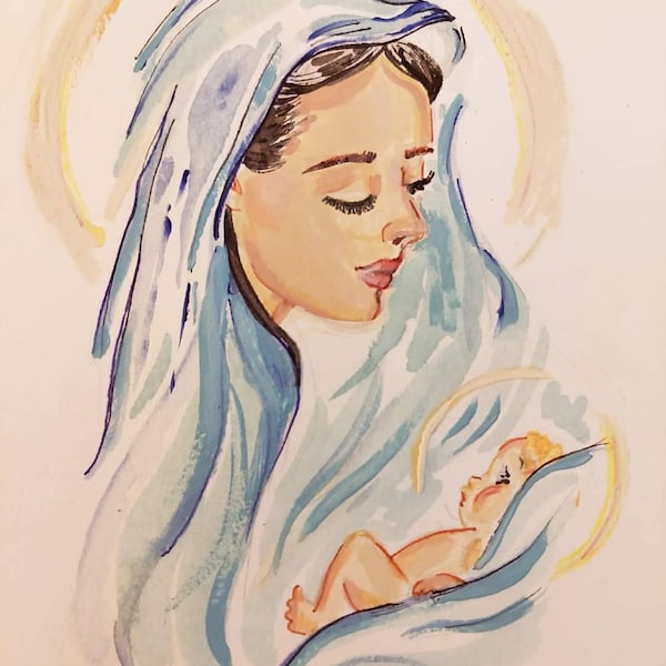 Christmas painting *personalisation available* original watercolour *Virgin Mary and baby Jesus * print