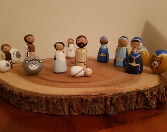 Christmas Nativity Wooden peg doll set - choice of colours