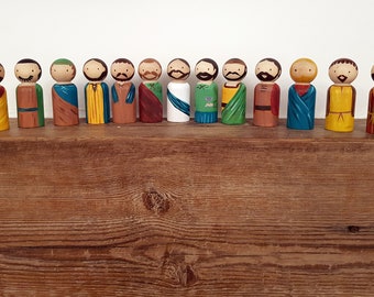 Peg Dolls: Easter story Last Supper -Jesus and his disciples apostles* Easter decoration *Easter gift *wooden simnel cake topper *Montessori
