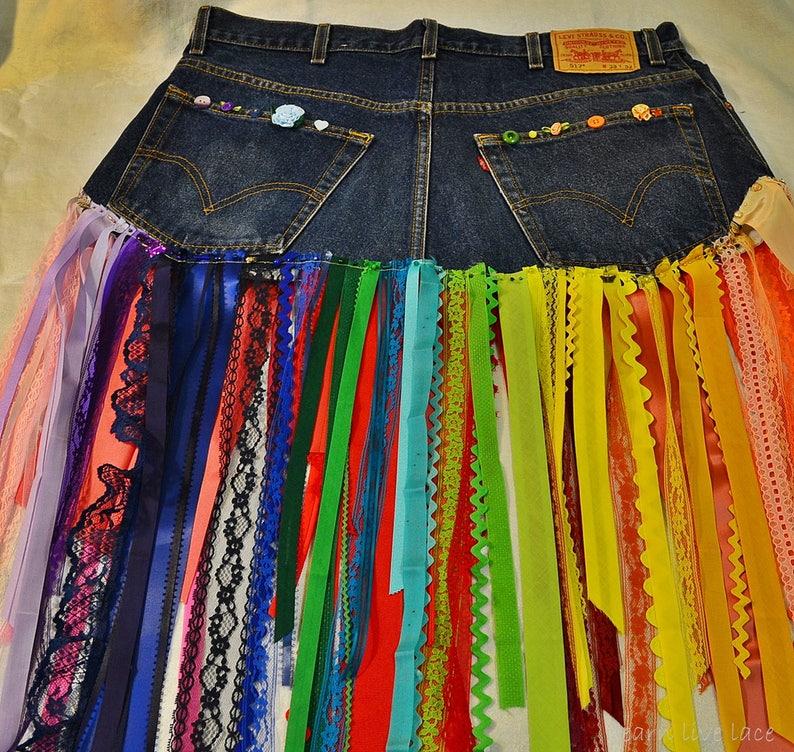 Rainbow Denim Skirt Levi 517 ™ Boot Cut Rainbow Ribbon Denim Etsy