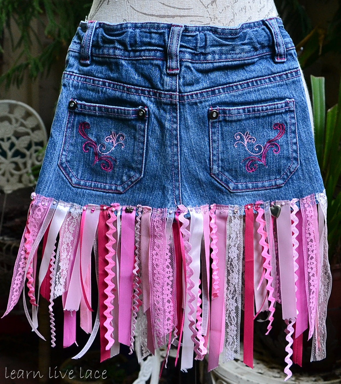 ★2024SS新作★RONRON★RIBBON PATTERN DENIM SHORT SKIRT Skirt - RONRON 론론