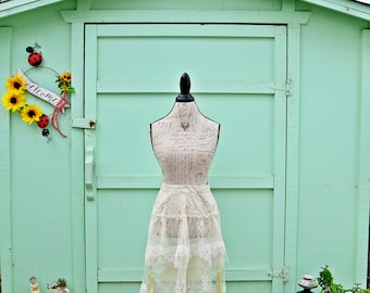 Repurposed Old Navy Off White/Cream, Lace, See-Thru Netting, Seed Bead Wedding, Festival, Event, Fun Easy to Wear Skirt