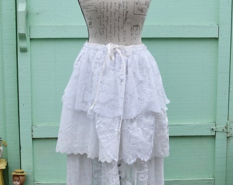 Off White and White Lace, Drawstring Layered Skirt, Great for a Wedding, Festival, Event, Costume, Fun Easy & Wear