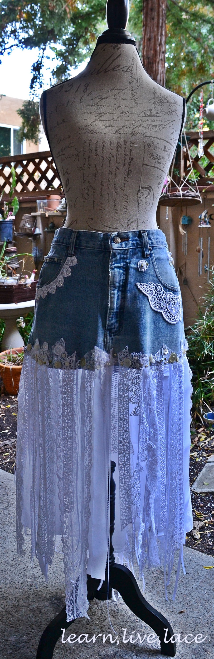 Cherokee and Lace Denim Jeans White Wedding Lace Skirt | Etsy