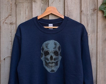 Embroidered Denim Skull Sweatshirt