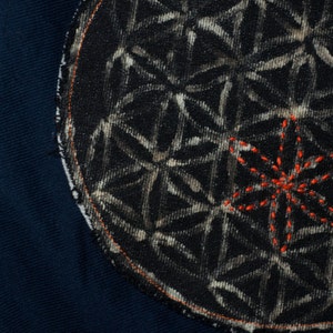 Flower of Life Sweater with Denim bleach drawing and embroidery detail. image 2