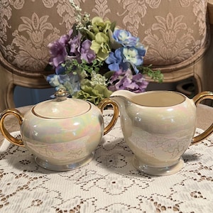 Vintage Opalescent Cream and Sugar Set, Sadler England