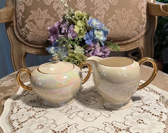 Vintage Opalescent Cream and Sugar Set, Sadler England