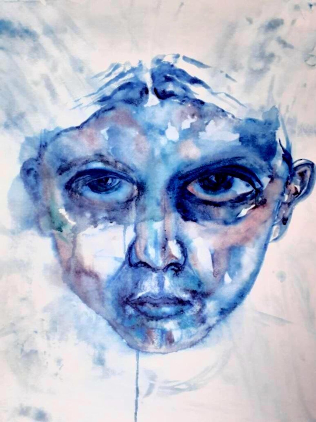 Blue Watercolour Portrait Print - Etsy