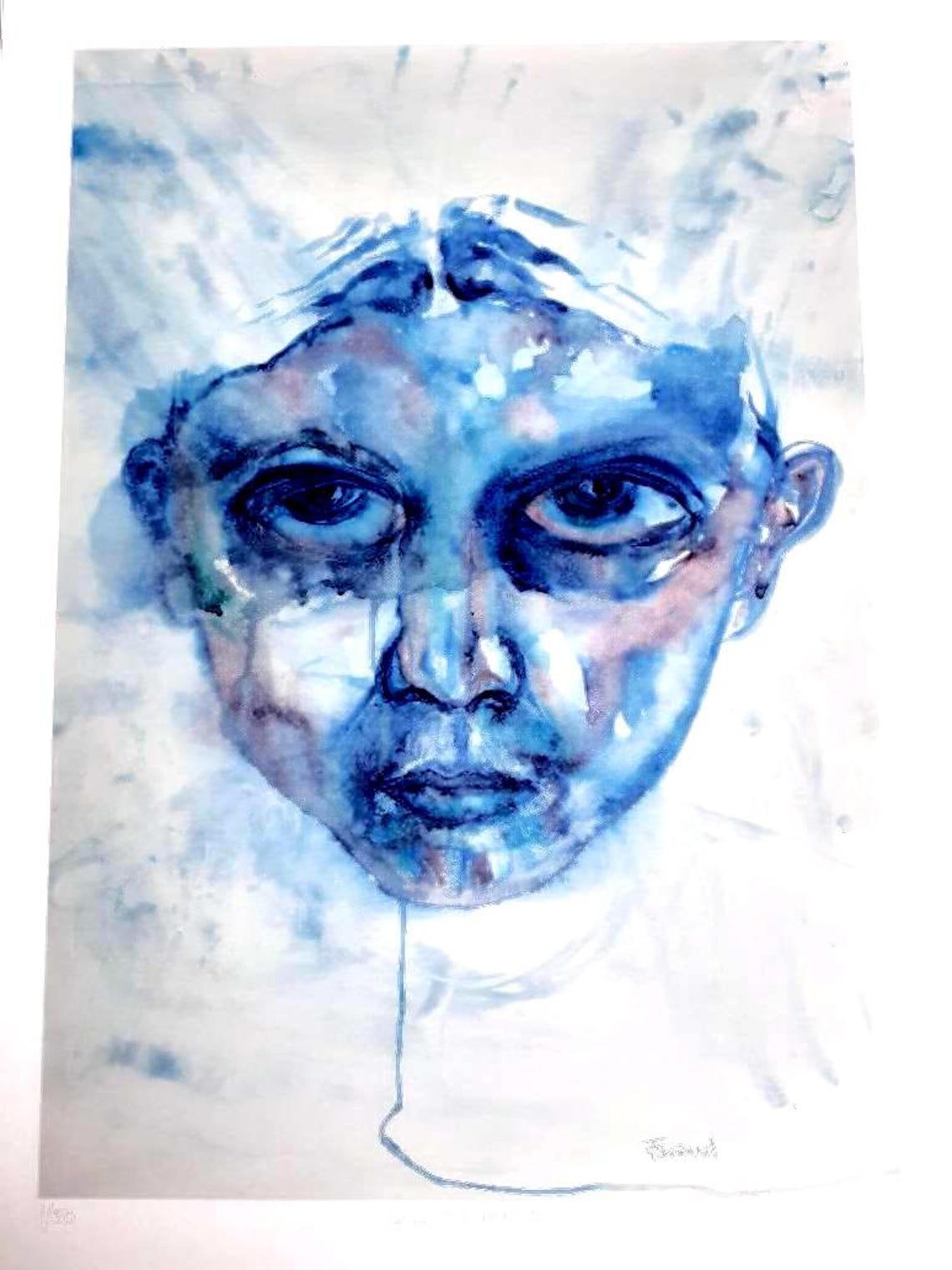 Blue Watercolour Portrait Print - Etsy