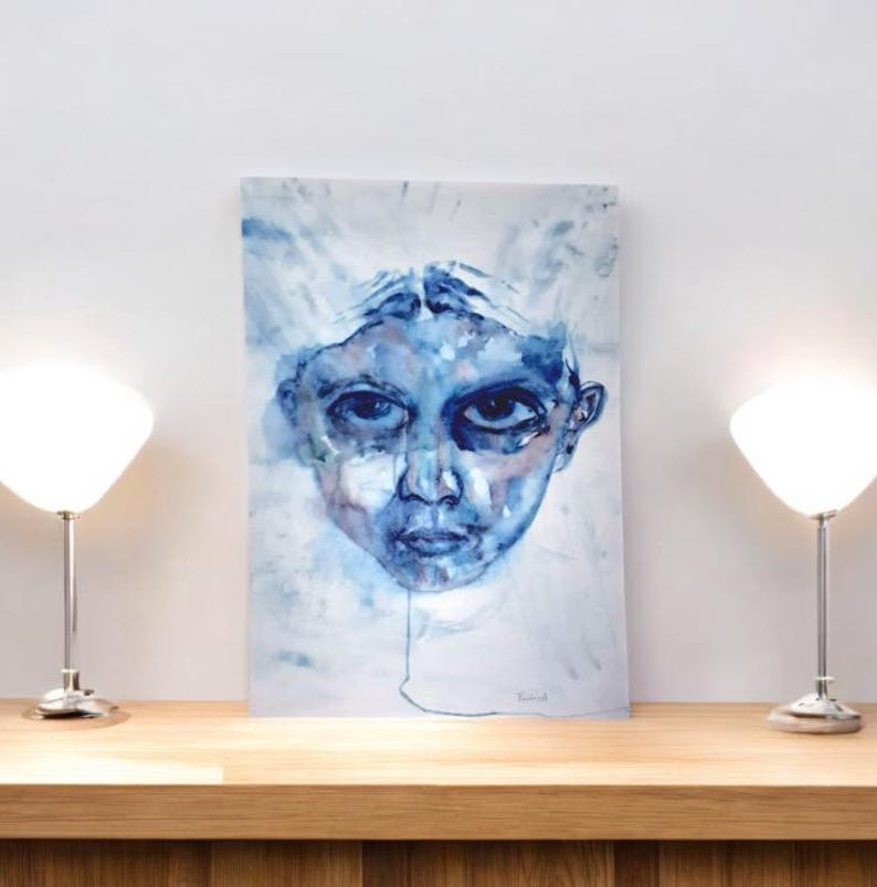 Blue Watercolour Portrait Print - Etsy