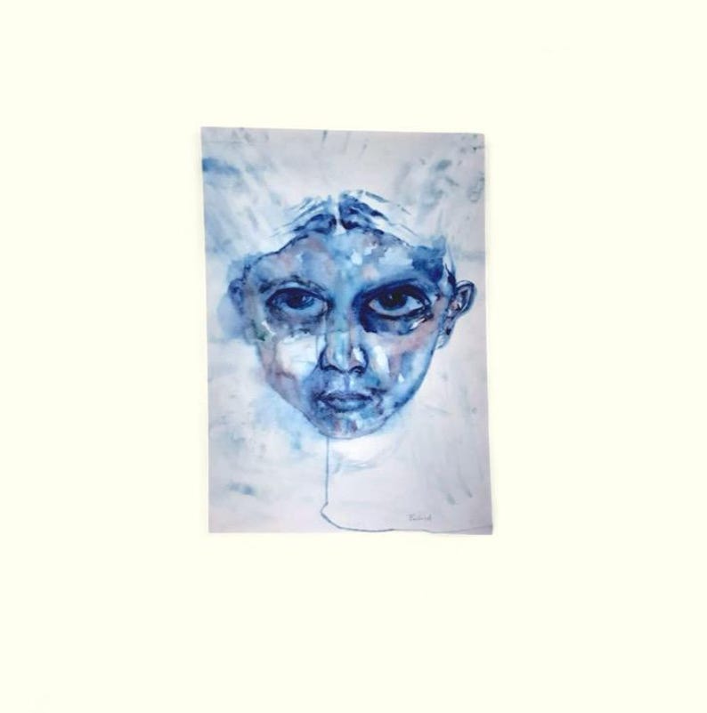Blue Watercolour Portrait Print - Etsy