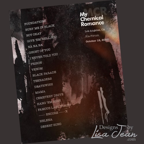My Chemical Romance Designed Set List USA Tour 2022 Etsy