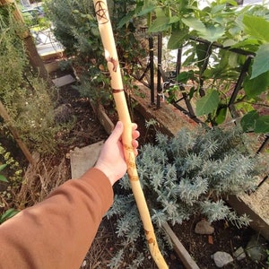Greek cypress staff with a dragon, phoenix, pentacle and triquetra and quartz crystal- tool for witchcraft- for witches, pagans and wiccans