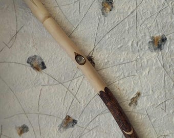 Greek olive short staff with frog carving, moon phases and quartz crystal- tool for witchcraft- perfect gift for witches, pagans and wiccans