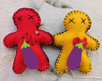 Mini handmade felt man shaped voodoo doll with penis, comes in many colours - tool for witchcraft - for witches, pagans and wiccans