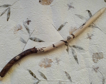 Greek laurel wand with floral pattern, sun, triquetra and dragon symbols - tool for witchcraft- perfect gift for witches, pagans and wiccans