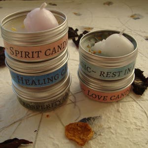 pack of 5 homemade candles made with a paraffin-beeswax mix, herbs and oils  - tool for witchcraft - perfect for witches, pagans and wiccans