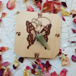 1 pc green aventurine pendulum + 1 pendulum board of your choice  - tool for witchcraft - for witches, pagans and wiccans