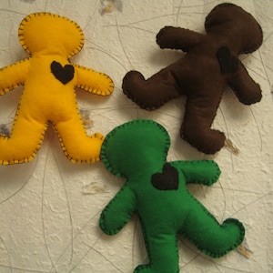 Large handmade felt voodoo doll with cute heart, solid back & front, comes in many colours- tool for witchcraft, witches, pagans and wiccans