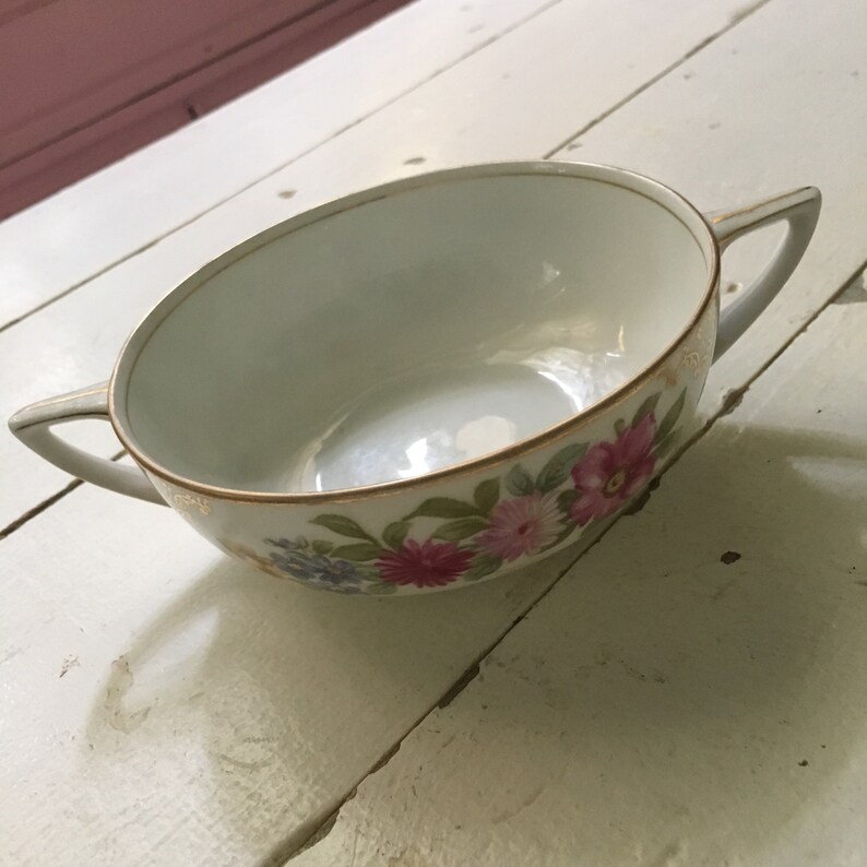 Rosenthal Donatello handled soup bowl flowers gold trim shabby chic