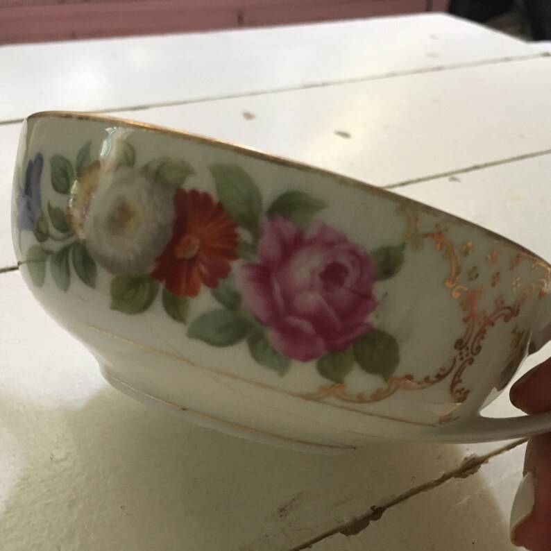 Rosenthal Donatello handled soup bowl flowers gold trim shabby chic