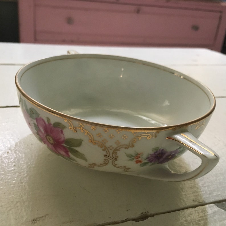 Rosenthal Donatello handled soup bowl flowers gold trim shabby chic