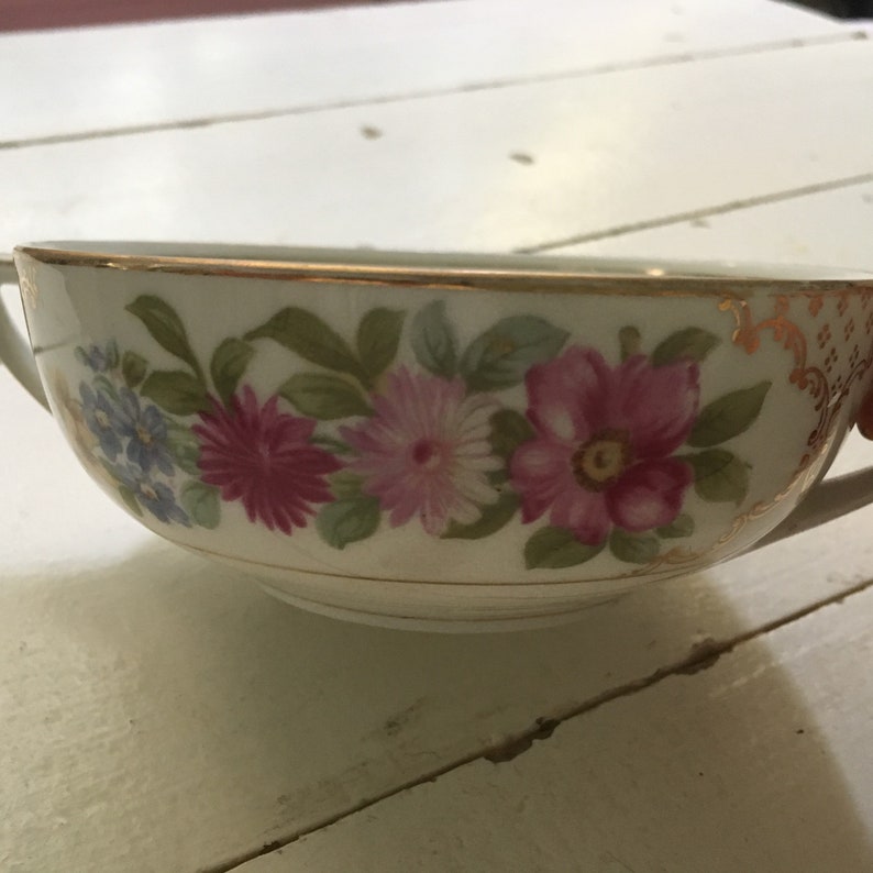 Rosenthal Donatello handled soup bowl flowers gold trim shabby chic