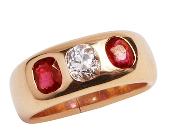Antique Ruby and Diamond 3 Stone Ring